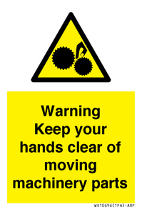 Warning - Keep your hands clear of moving machinery parts